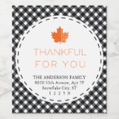 Bedankt voor je |Zwart-witspelige Thanksgiving Wijn Etiket (Enkel label)