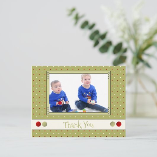 Bedankt voor kerstcadeaus groen met foto briefkaart (Staand voorkant)