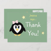 Bedankt voor kerstcadeaus pinguïn van meisjesnaam briefkaart (Voorkant / Achterkant)