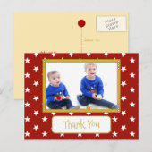 Bedankt voor kerstcadeaus rood met sterretjes foto briefkaart (Voorkant / Achterkant)