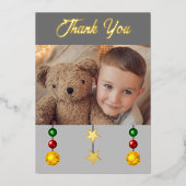 Bedankt voor kerstcadeautjes, foto grijs folie feestdagenkaart (Voorkant)