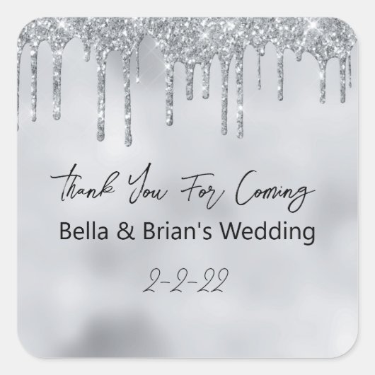 Bedankt voor komst Evenement Zilveren Glans  Vierkante Sticker (Voorkant)