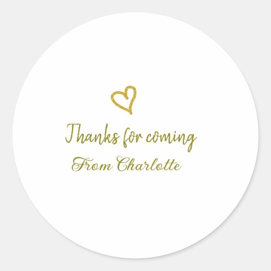 bedankt voor komst Voeg naam toe Tekstbericht Gold Ronde Sticker (Voorkant)