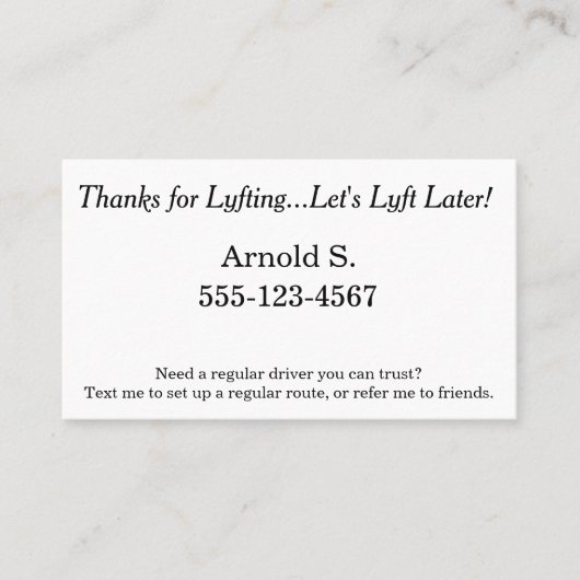 Bedankt voor Lyfting... Laten we Lyft later nog ha Aanbevelingskaartje (Voorkant)