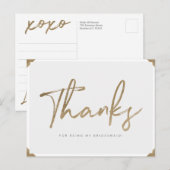 Bedankt voor mijn bruidsmeisje gouden script Bedan Briefkaart (Voorkant / Achterkant)