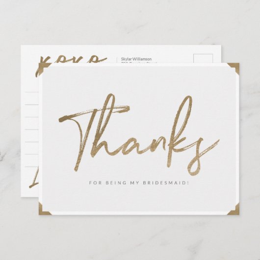 Bedankt voor mijn bruidsmeisje gouden script Bedan Briefkaart (Voorkant / Achterkant)