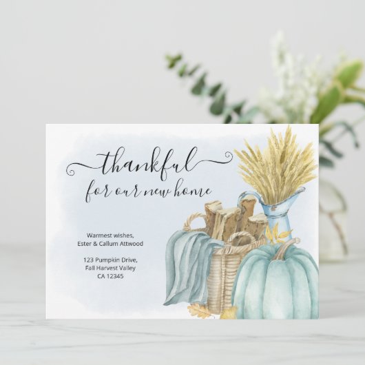 Bedankt voor New Home Rustic Pumpkin Moving Aankondiging (Staand voorkant)