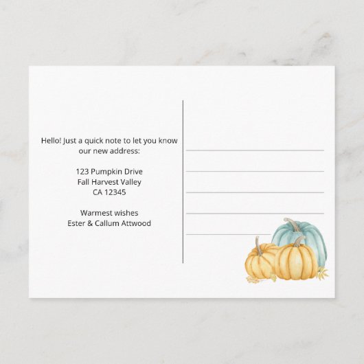 Bedankt voor New Home Rustic Pumpkin Moving Aankondigingskaart (Achterkant)
