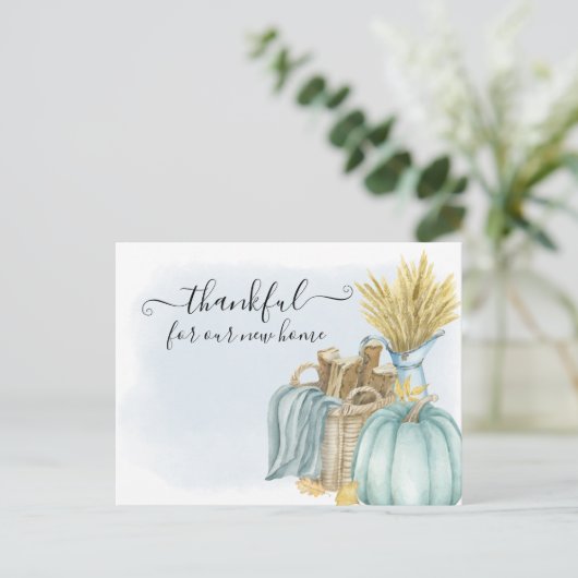 Bedankt voor New Home Rustic Pumpkin Moving Aankondigingskaart (Staand voorkant)