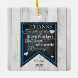 Bedankt voor onze werknemers/helden op maat keramisch ornament