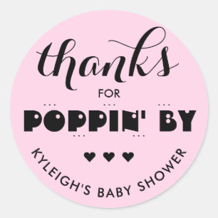 Bedankt voor papaver "by Baby shower Popcorn roze Ronde Sticker