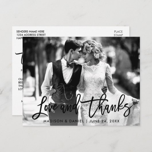 Bedankt voor penseel-Script Love Black en White Ph Briefkaart (Voorkant / Achterkant)