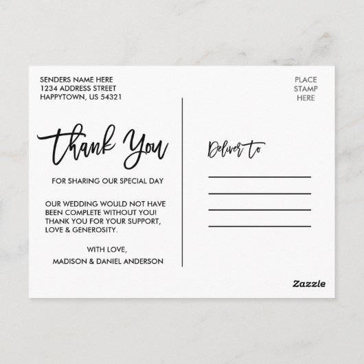 Bedankt voor penseel-Script Love Black en White Ph Briefkaart (Achterkant)