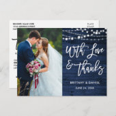 Bedankt voor penseelscript Rustic Blue Wood Love W Briefkaart (Voorkant / Achterkant)