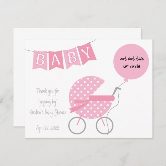 Bedankt voor "popping by" Baby shower EOS-voorkeur Informatiekaartje (Voorkant / Achterkant)