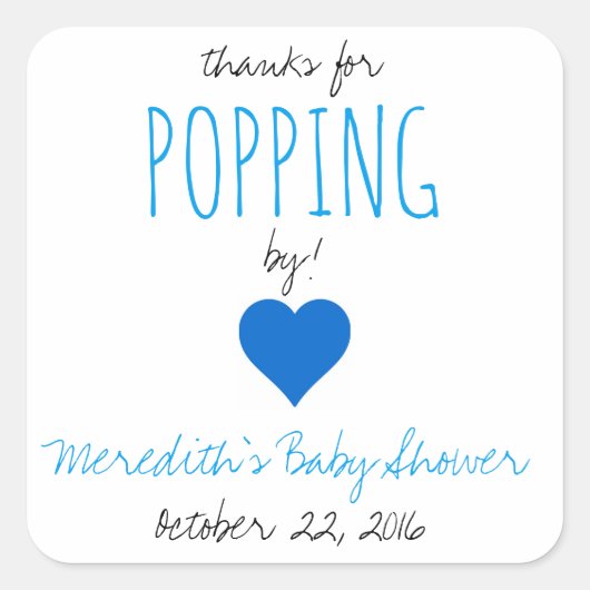 Bedankt voor Popping By! Baby shower gunst Sticker (Voorkant)
