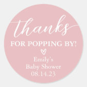 Bedankt voor Popping By Baby shower Popcorn Ronde Sticker (Voorkant)