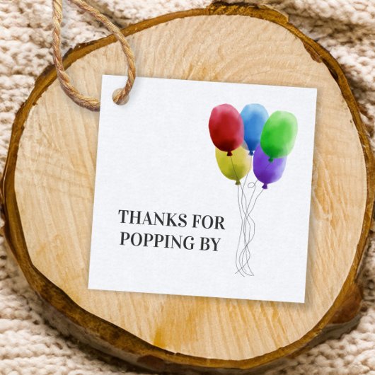 Bedankt voor Popping By, Balloon Gift Label, Popco Bedankjes Labels