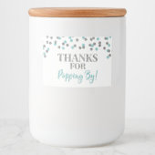 Bedankt voor Popping by Silver Light Blue Confetti Voedselcontainer Etiket (Voorkant)