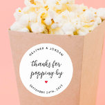 Bedankt voor Popping door ModernWedding Popcorn Fa Ronde Sticker<br><div class="desc">Bedankt voor Popping door Wedding Popcorn Favors Stickers</div>