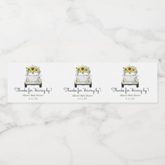 Bedankt voor Rijden Door Witte Auto Zonnebloemen F Waterfles Etiket (Enkel label)