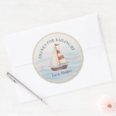Bedankt voor Sailing By | nautische blauwe zeilboo Ronde Sticker (Envelop)