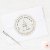 Bedankt voor Sailing By | pastelblauwe zeilboot Ronde Sticker (Envelop)