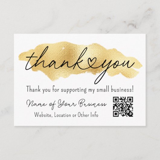 Bedankt voor Small Business Gold Heart Script Informatiekaartje (Voorkant)