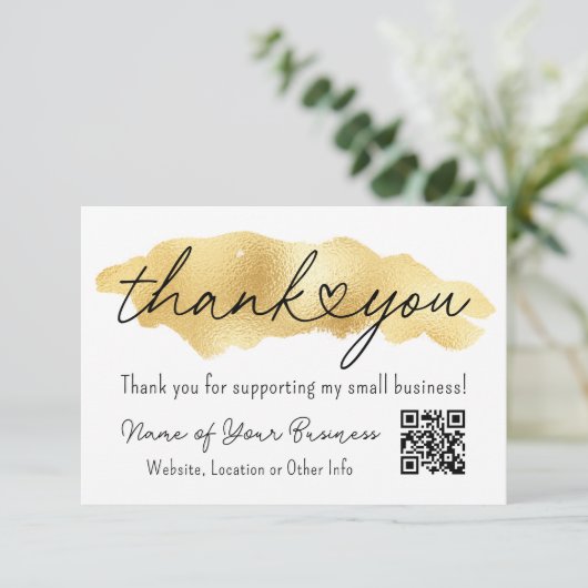Bedankt voor Small Business Gold Heart Script Informatiekaartje (Staand voorkant)