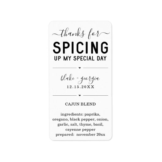 Bedankt voor Spicing Up My Special Day Spice Blend Etiket (Voorkant)