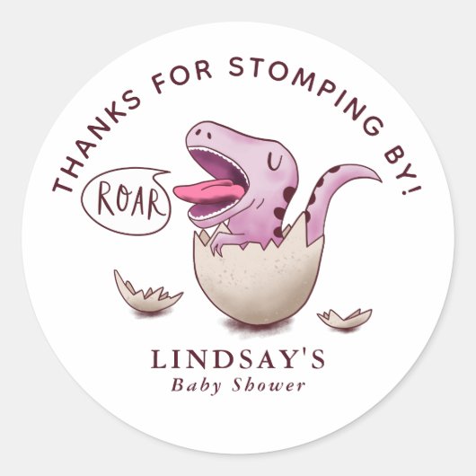 Bedankt voor Stomping Door Dinosaur Baby shower Ro Ronde Sticker (Voorkant)