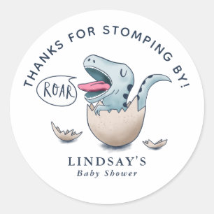 Bedankt voor strepen door Dinosaur Baby shower Blu Ronde Sticker