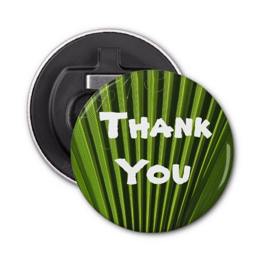 Bedankt voor Tropische Groene Palm Leaf Appreciati Button Flesopener (Voorkant)