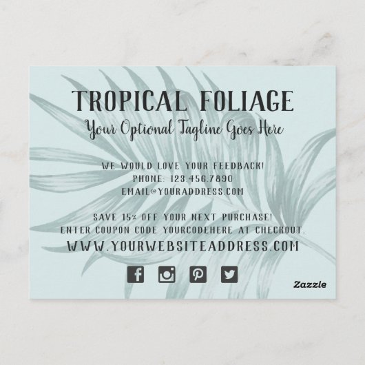 Bedankt voor Tropische olievlekken en Greenery Briefkaart (Achterkant)