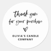 Bedankt voor uw aankoop | Casual Script Heart Ronde Sticker (Voorkant)