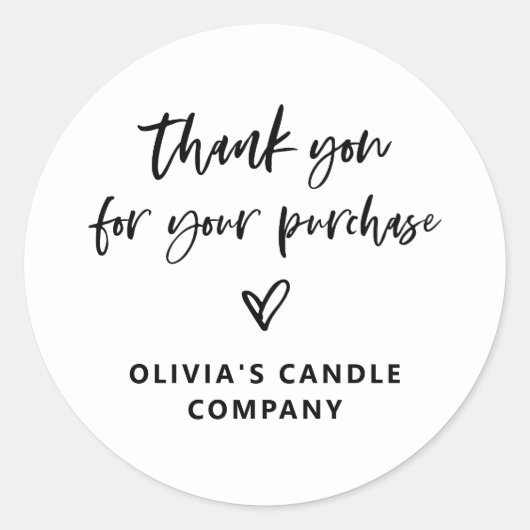 Bedankt voor uw aankoop | Casual Script Heart Ronde Sticker (Voorkant)