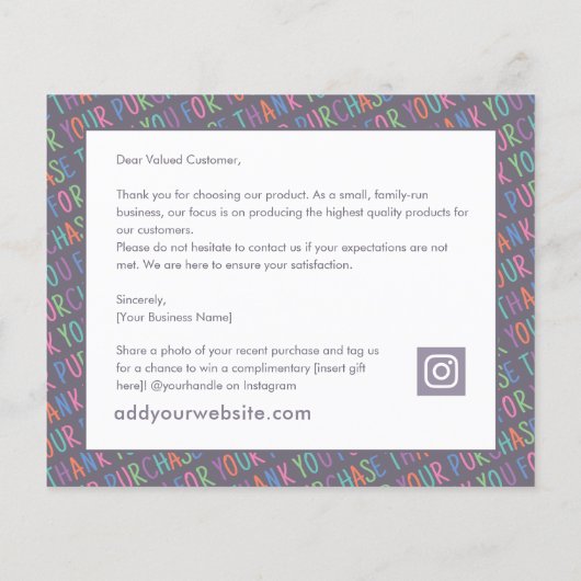 Bedankt voor uw aankoop Kleurrijke plezier Toevoeg (Achterkant)