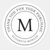 Bedankt voor uw aankoop Modern Monogram Ronde Sticker (Voorkant)