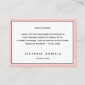 Bedankt voor uw aankoop | roze vrouwelijk informatiekaartje (Voorkant)