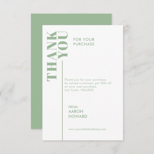 Bedankt voor uw aankoop, salie groen en wit (Voorkant / Achterkant)