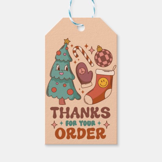 Bedankt voor uw bestelling aangepaste retro kerst cadeaulabel (Voorkant)