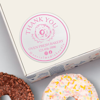 Bedankt voor uw bestelling Bakery Pink Donut Ronde Sticker