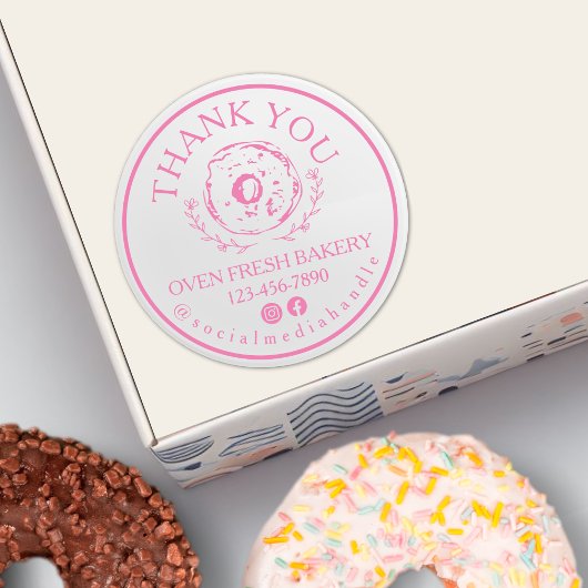Bedankt voor uw bestelling Bakery Pink Donut Ronde Sticker