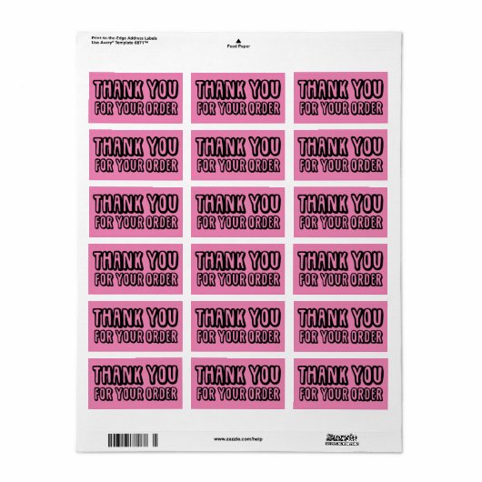 Bedankt voor uw bestelling Black Pink Small Busine Etiket (Full Sheet)