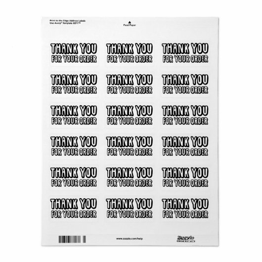Bedankt voor uw bestelling Black Small Business Etiket (Full Sheet)