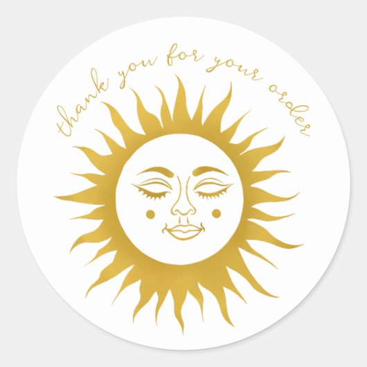 "Bedankt voor uw bestelling" Custom Golden Sun Ronde Sticker (Voorkant)