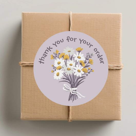 "Bedankt voor uw bestelling" Daisy Bouquet Custom Ronde Sticker