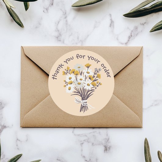 "Bedankt voor uw bestelling" Daisy Bouquet Custom Ronde Sticker