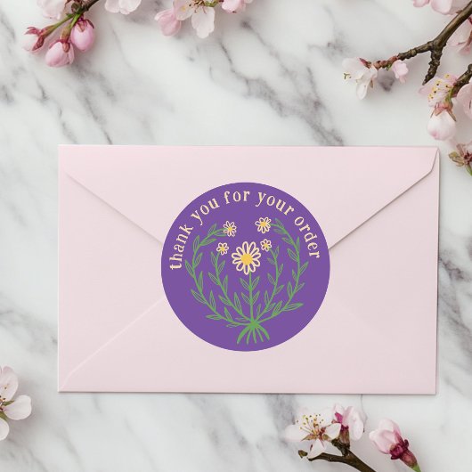 "Bedankt voor uw bestelling" Daisy Design Custom Ronde Sticker
