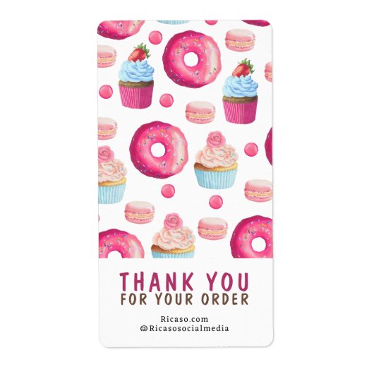 Bedankt voor uw bestelling donut en cupcake patroo etiket (Voorkant)